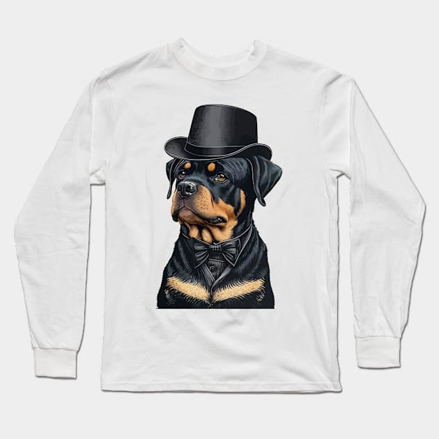 Rottweiler Funny Top Hat Long Sleeve T-Shirt by K3rst